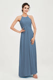 Vestido de dama de honor de gasa plisado con cuello halter, sin mangas, fruncido, formal, de noche, para graduación 