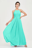 Vestido de dama de honor de gasa plisado con cuello halter, sin mangas, fruncido, formal, de noche, para graduación 