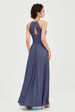 Vestido de dama de honor de gasa plisado con cuello halter, sin mangas, fruncido, formal, de noche, para graduación 
