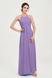 Vestido de dama de honor de gasa plisado con cuello halter, sin mangas, fruncido, formal, de noche, para graduación 