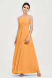 Vestido de dama de honor de gasa plisado con cuello halter, sin mangas, fruncido, formal, de noche, para graduación 