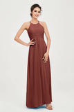 Vestido de dama de honor de gasa plisado con cuello halter, sin mangas, fruncido, formal, de noche, para graduación 
