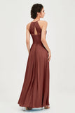 Vestido de dama de honor de gasa plisado con cuello halter, sin mangas, fruncido, formal, de noche, para graduación 