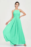 Vestido de dama de honor de gasa plisado con cuello halter, sin mangas, fruncido, formal, de noche, para graduación 