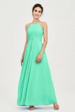 Vestido de dama de honor de gasa plisado con cuello halter, sin mangas, fruncido, formal, de noche, para graduación 