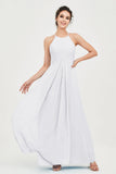 Vestido de dama de honor de gasa plisado con cuello halter, sin mangas, fruncido, formal, de noche, para graduación 