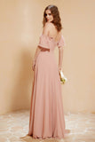 Square Neckline with Flutter Sleeves Chiffon Bridesmaid Dress Long Formal Evening Dresses