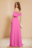 Square Neckline with Flutter Sleeves Chiffon Bridesmaid Dress Long Formal Evening Dresses