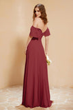 Square Neckline with Flutter Sleeves Chiffon Bridesmaid Dress Long Formal Evening Dresses