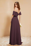 Square Neckline with Flutter Sleeves Chiffon Bridesmaid Dress Long Formal Evening Dresses