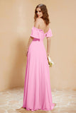Square Neckline with Flutter Sleeves Chiffon Bridesmaid Dress Long Formal Evening Dresses