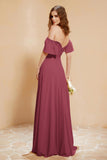 Square Neckline with Flutter Sleeves Chiffon Bridesmaid Dress Long Formal Evening Dresses