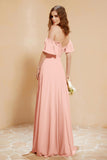 Square Neckline with Flutter Sleeves Chiffon Bridesmaid Dress Long Formal Evening Dresses