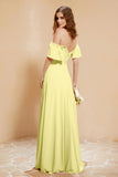 Square Neckline with Flutter Sleeves Chiffon Bridesmaid Dress Long Formal Evening Dresses