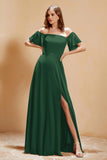 Square Neckline with Flutter Sleeves Chiffon Bridesmaid Dress Long Formal Evening Dresses