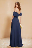 Square Neckline with Flutter Sleeves Chiffon Bridesmaid Dress Long Formal Evening Dresses