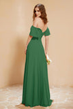 Square Neckline with Flutter Sleeves Chiffon Bridesmaid Dress Long Formal Evening Dresses
