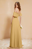Square Neckline with Flutter Sleeves Chiffon Bridesmaid Dress Long Formal Evening Dresses