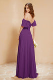 Square Neckline with Flutter Sleeves Chiffon Bridesmaid Dress Long Formal Evening Dresses