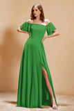 Square Neckline with Flutter Sleeves Chiffon Bridesmaid Dress Long Formal Evening Dresses