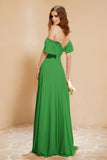 Square Neckline with Flutter Sleeves Chiffon Bridesmaid Dress Long Formal Evening Dresses