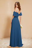 Square Neckline with Flutter Sleeves Chiffon Bridesmaid Dress Long Formal Evening Dresses