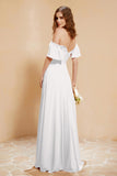 Square Neckline with Flutter Sleeves Chiffon Bridesmaid Dress Long Formal Evening Dresses