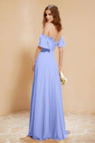 Square Neckline with Flutter Sleeves Chiffon Bridesmaid Dress Long Formal Evening Dresses