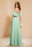 Square Neckline with Flutter Sleeves Chiffon Bridesmaid Dress Long Formal Evening Dresses