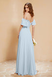 Square Neckline with Flutter Sleeves Chiffon Bridesmaid Dress Long Formal Evening Dresses