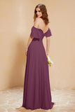 Square Neckline with Flutter Sleeves Chiffon Bridesmaid Dress Long Formal Evening Dresses