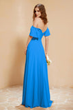Square Neckline with Flutter Sleeves Chiffon Bridesmaid Dress Long Formal Evening Dresses