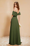 Square Neckline with Flutter Sleeves Chiffon Bridesmaid Dress Long Formal Evening Dresses