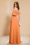 Square Neckline with Flutter Sleeves Chiffon Bridesmaid Dress Long Formal Evening Dresses