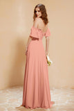 Square Neckline with Flutter Sleeves Chiffon Bridesmaid Dress Long Formal Evening Dresses