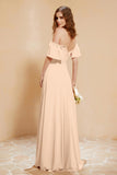 Square Neckline with Flutter Sleeves Chiffon Bridesmaid Dress Long Formal Evening Dresses