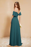 Square Neckline with Flutter Sleeves Chiffon Bridesmaid Dress Long Formal Evening Dresses