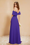 Square Neckline with Flutter Sleeves Chiffon Bridesmaid Dress Long Formal Evening Dresses