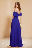Square Neckline with Flutter Sleeves Chiffon Bridesmaid Dress Long Formal Evening Dresses
