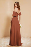Square Neckline with Flutter Sleeves Chiffon Bridesmaid Dress Long Formal Evening Dresses