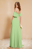 Square Neckline with Flutter Sleeves Chiffon Bridesmaid Dress Long Formal Evening Dresses