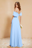 Square Neckline with Flutter Sleeves Chiffon Bridesmaid Dress Long Formal Evening Dresses