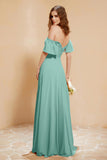 Square Neckline with Flutter Sleeves Chiffon Bridesmaid Dress Long Formal Evening Dresses