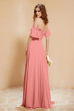 Square Neckline with Flutter Sleeves Chiffon Bridesmaid Dress Long Formal Evening Dresses