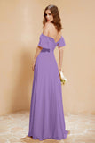 Square Neckline with Flutter Sleeves Chiffon Bridesmaid Dress Long Formal Evening Dresses