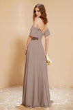Square Neckline with Flutter Sleeves Chiffon Bridesmaid Dress Long Formal Evening Dresses