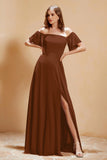 Square Neckline with Flutter Sleeves Chiffon Bridesmaid Dress Long Formal Evening Dresses