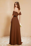 Square Neckline with Flutter Sleeves Chiffon Bridesmaid Dress Long Formal Evening Dresses