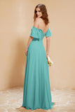 Square Neckline with Flutter Sleeves Chiffon Bridesmaid Dress Long Formal Evening Dresses