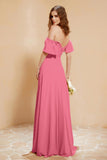 Square Neckline with Flutter Sleeves Chiffon Bridesmaid Dress Long Formal Evening Dresses